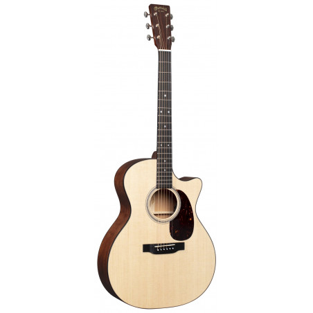 Akustyczny gitara Martin, z drewnianą obudową i czarnym gryfem.