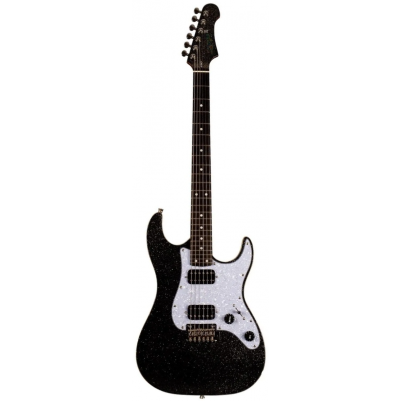 Czarna gitara elektryczna z białym przetwornikiem