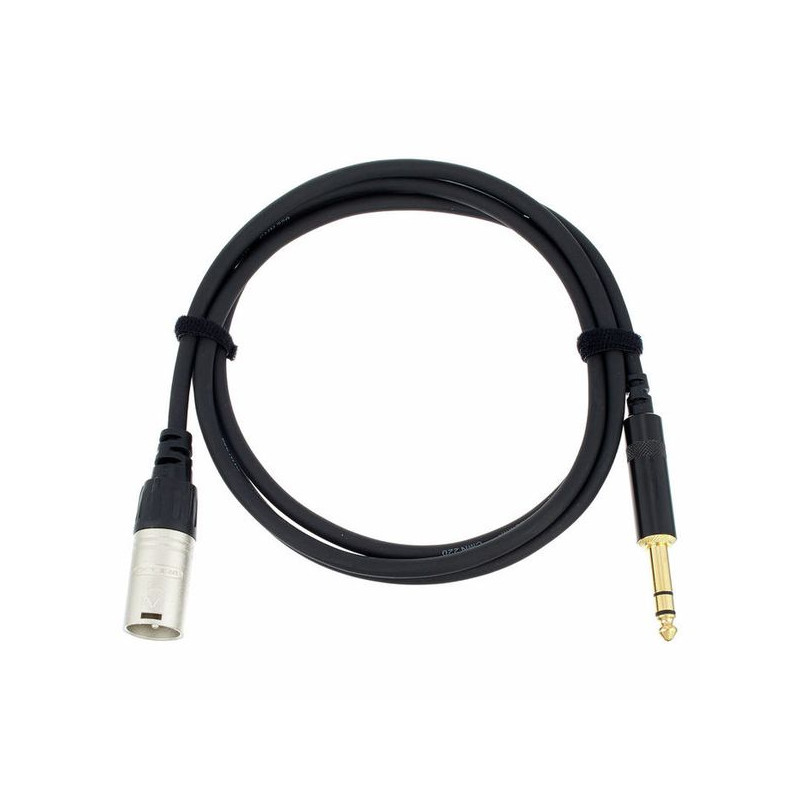 Czarny kabel audio z wtyczką XLR z jednej strony i wtyczką jack z drugiej