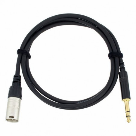 Czarny kabel audio z wtyczką XLR z jednej strony i wtyczką jack z drugiej