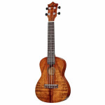 Ukulele z drewna mahońowego, z drewnianą głową, mahoniowym korpusem i czterema strunami.