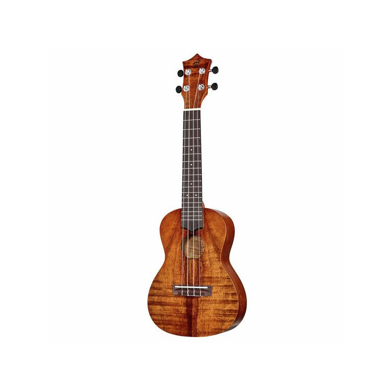 Ukulele z drewna mahońowego, z drewnianą głową, mahoniowym korpusem i czterema strunami.
