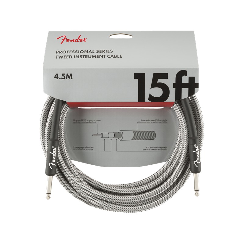 Fender Professional Instrument Cable 15' WHT TWD