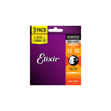Elixir 16538 Custom Light Bronze (11-52) NW 3 pack