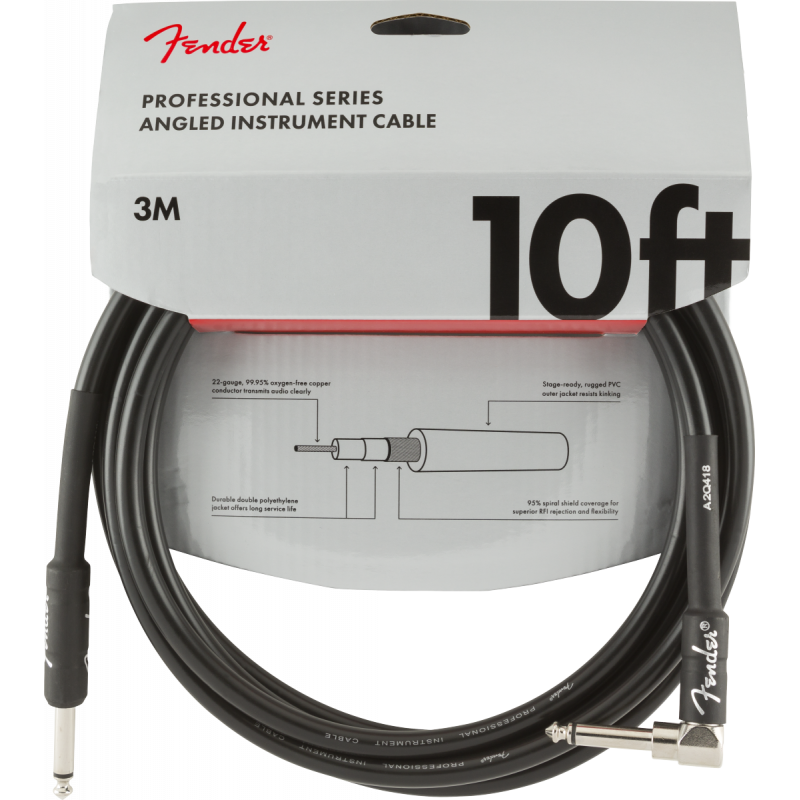 Fender Professional Instrument Cable 10' ANGL BLK