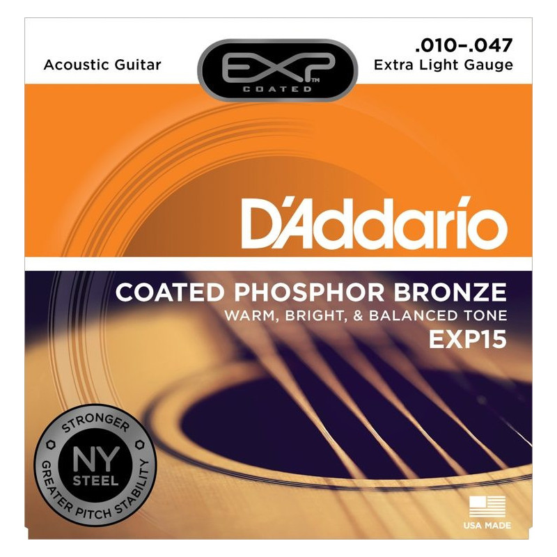 D'Addario EXP15 Coated Phosphor Bronze Extra Light 10-47