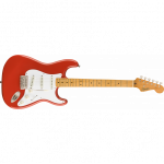 Czerwona gitara elektryczna Squier Stratocaster.