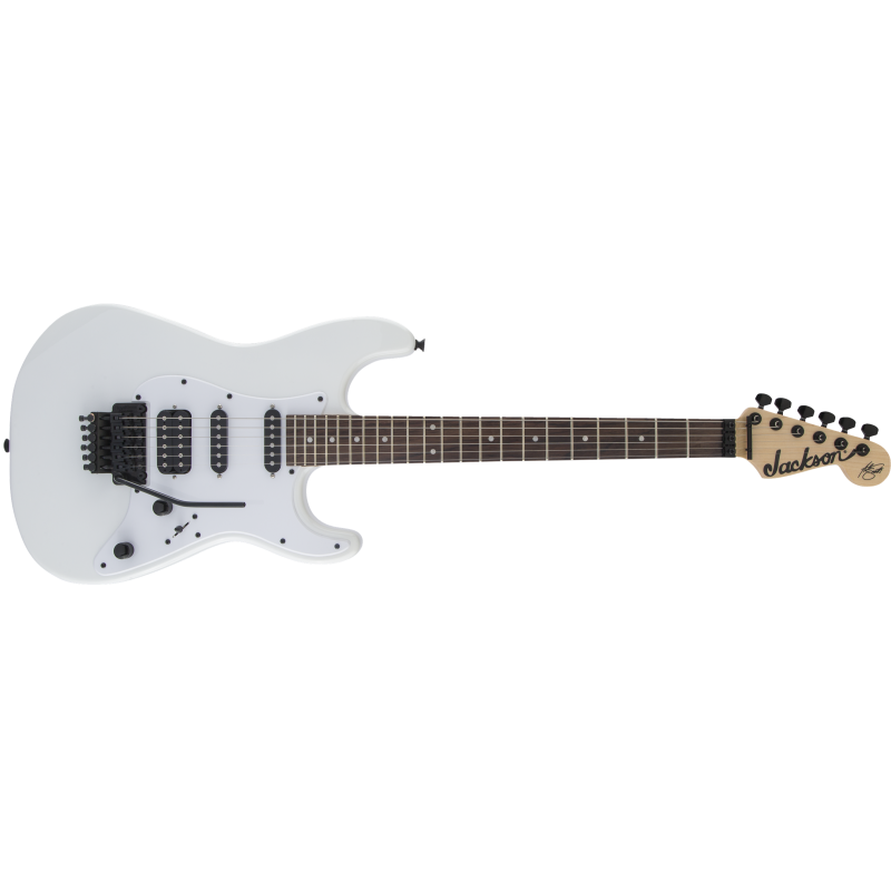 Biała gitara elektryczna Jackson z czarnymi elementami