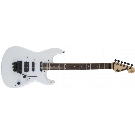 Biała gitara elektryczna Jackson z czarnymi elementami