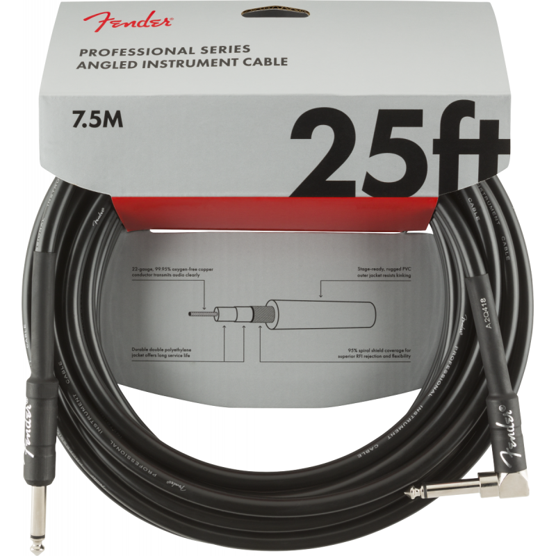 Fender Professional Instrument Cable 25' ANGL BLK