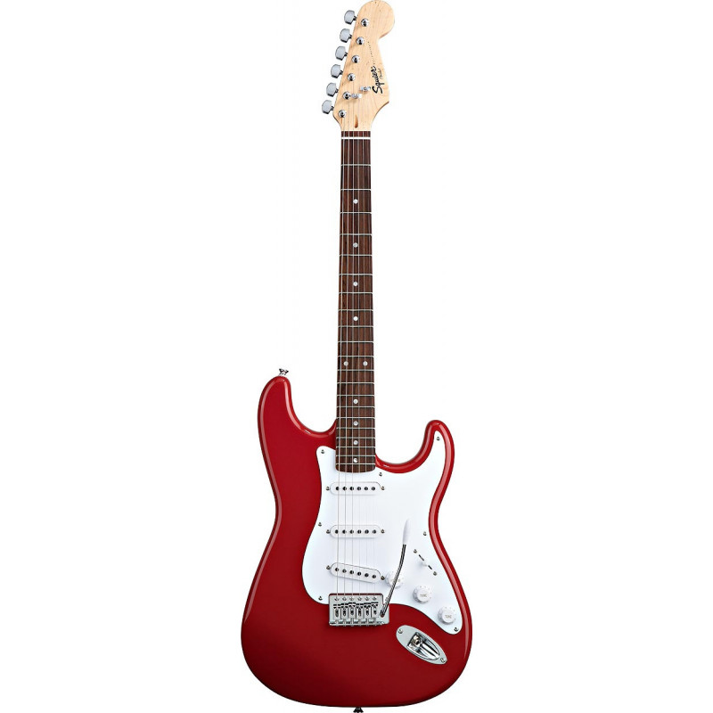 Czerwony elektryczny gitarą Squier Stratocaster
