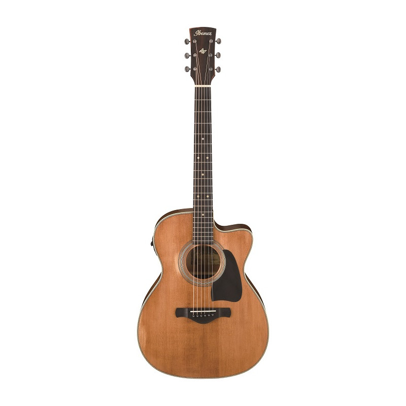 Gitara akustyczna marki Ibanez, w naturalnym kolorze drewna.