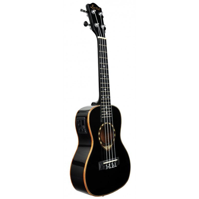 Czarny ukulele z tunerem