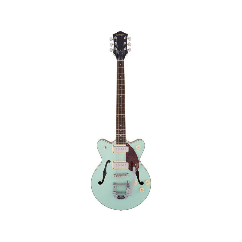 Zielony gitarę elektryczną z przetwornikami humbucker.