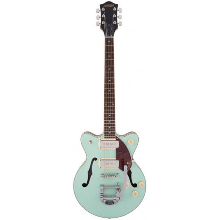 Zielony gitarę elektryczną z przetwornikami humbucker.