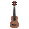Gitarę akustyczną o kształcie ukulele z brązowym korpusem i gryfem.