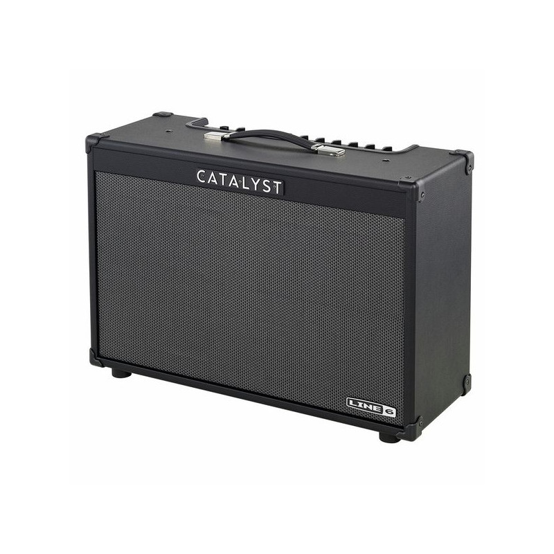 Czarny wzmacniacz gitarowy Line 6 Catalyst z logo na przednim panelu