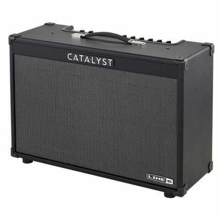 Czarny wzmacniacz gitarowy Line 6 Catalyst z logo na przednim panelu