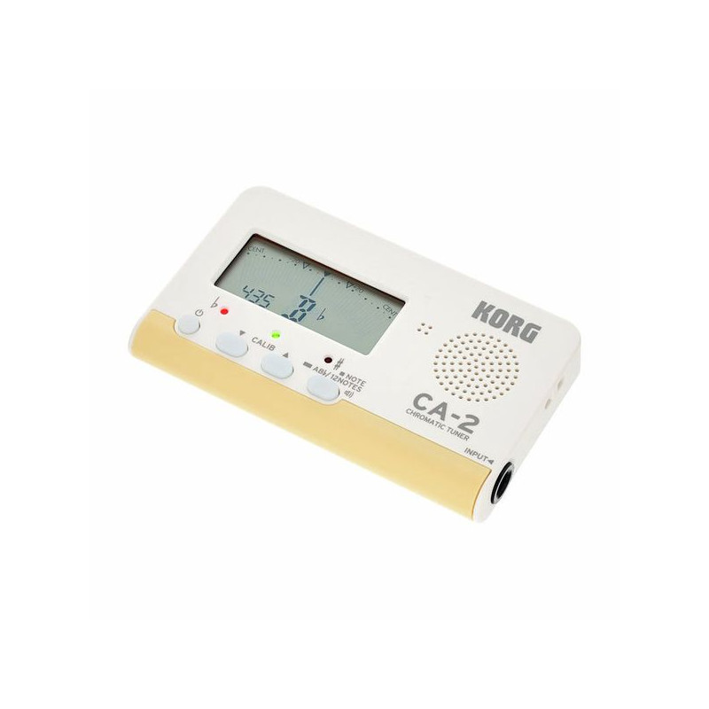 Korg CA-2 Chromatic Tuner w kolorze białym z złotymi wstawkami.