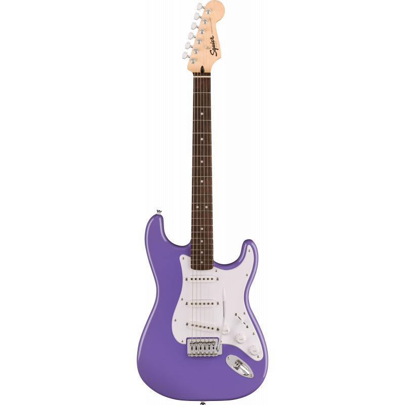 Fioletowa gitara elektryczna Squier Stratocaster.